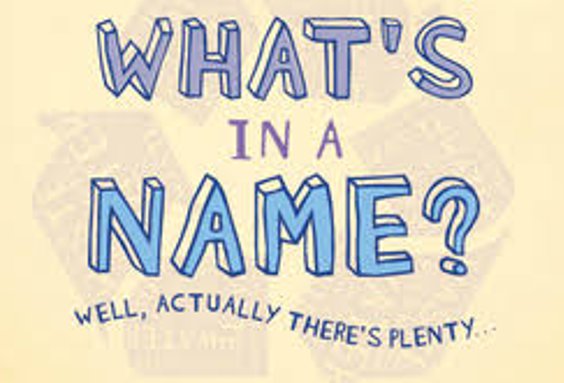 Hand-drawn lettering saying "What's in a name? Well, actually there's plenty"