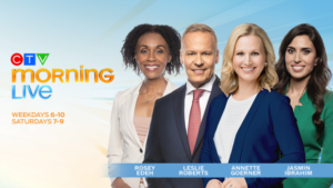 Three women and one man standing beside the words, CTV Morning Live